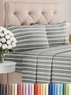 Cal King Size 4 Piece Sheet Set - Comfy Breathable & Cooling Bed Sheets Set - Hotel Luxury Bedding for Women, Men, Kids, Teens, Boys & Girls - Deep Pockets & Wrinkle Free - Oeko-Tex - Grey Stripes 3