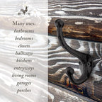 Rustic Cast Iron Coat Hooks (5 Pack) Wall Mounted Farmhouse Decorative Wall Hooks, Vintage Hooks for Hanging Coats, Bags, Hats, Towels (Antique Black, Includes Hardware)