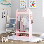UTEX Kids Dress up Storage with Mirror,Costume Wardrobe for Kids, Open Hanging Armoire Closet,Pretend Storage Closet, Costume Storage Dresser (Pink)