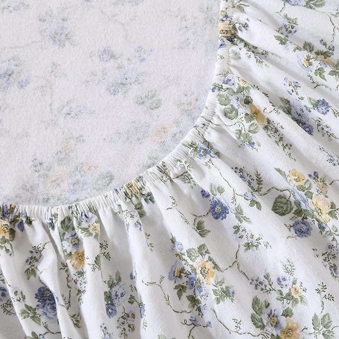 Laura Ashley - Flannel Sheets Twin Size, Anti-Pilling & Wrinkle Resistant Cotton, Touchably Soft for All-Season Comfort - Bed Sheets with Matching Pillowcase & Fitted Sheet (Le Fleur Cottage Blue)