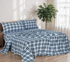 RUVANTI Flannel Sheets King Size - 100% Cotton Brushed King Size Sheets Set - Deep Pockets 16 Inches Bed Sheets - All Seasons Breathable & Extra Soft - Warm & Cozy, 4 Piece, Illusion Check