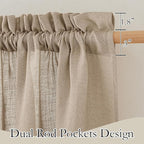 RYB HOME Khaki Linen Curtains 95 inches, Rod Pocket Linen Blend Boho Farmhosue Elegant Light Filtering Privacy Protected Panels for Dining Room, 52" W, 2 Panels