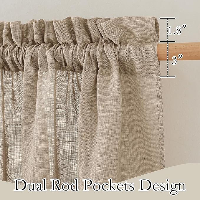 RYB HOME Privacy Semi Sheer Linen Curtains 72 inches Long, Rod Pocket Linen Blend Elegant Light Filtering Privacy Protected Panels for Farmhouse Cottage, Khaki, 52" W, 2 Panels