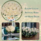 30 PCS Fake Champagne Roses, Artificial Flowers Bulk Realistic Silk Faux Rose with Stems for Wedding Decorations, Bridal Bouquets, Mother's Day Thanksgiving DIY Floral and Home Decor