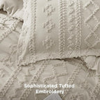 Bedsure Tufted Boho Comforter Set King Size - Linen Boho Bed Set, GentleSoft™ 3 Pieces Farmhouse Shabby Chic Embroidery Bedding, Gifts for Woman, Soft Jacquard King Comforter for All Seasons