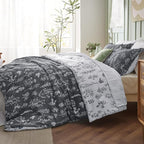 Bedsure Oversized Queen Comforter Set - Dark Grey Bed Set, 3 Pieces Cute Floral Bedding, 1 Soft Reversible Botanical Flowers Comforter and 2 Pillow Shams