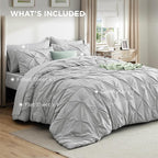 Bedsure Full Size Comforter Sets - Bedding Sets Full 7 Pieces, Pintuck Bed in a Bag Light Grey Bed Set with Comforter, Sheets, Pillowcases & Shams