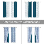 BONZER Mix and Match Curtains - 2 Pieces Branch Print Sheer Curtains and 2 Pieces Blackout Curtains for Bedroom Living Room Grommet Window Drapes, 37x84 Inch/Panel, Teal, Set of 4 Panels