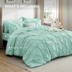 Bedsure Queen Comforter Set Mint Green - Bed in a Bag Queen Size Bedding 7 Pieces, GentleSoft™ Pintuck Bed Set Gift for Family, Pinch Pleat All Season Comforter with Sheets, Pillowcases & Shams