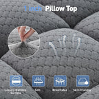 Dual Layer 3 Inch Memory Foam Mattress Topper Twin XL Size, 2 Inch Cooling Gel Memory Foam Plus 1 Inch Pillow Top Mattress Pad Cover, with 8-21 Inch Deep Pocket, Grey