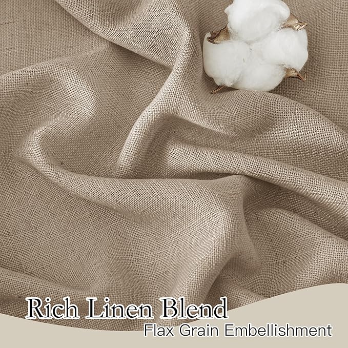 RYB HOME Linen Semi Sheer Curtains - Light Filtering Wrinkle Resistance Breathable Window Treatments Natural Fabric for Living Room Bedroom Kitchen, W 100 x L 108 inch, Khaki, 1 Panel