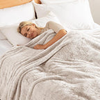 Exclusivo Mezcla Plush Fuzzy Fleece Bed Blanket Twin Size, Super Soft, Fluffy and Warm Blankets, Suitable for All Seasons (Beige, 90x66 Inches)
