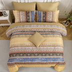 Boho King Size Comforter Set 8 Pieces, Yellow Bohemian Striped Bed in a Bag, Paisley Soft Microfiber Bedding Comforter Set