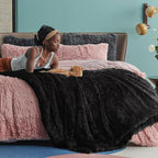 Bedsure GentleSoft Fluffy Black Blankets Queen Size for Bed, Thick Sherpa Faux Fur Fleece Fuzzy Plush Winter Warm Soft Full Queen Blankets, Bedroom Decor Black Gifts Cozy Gifts for Women Men, 90x90