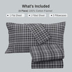 RUVANTI Flannel Sheets Full Size - 100% Cotton Double Brushed Bed Sheets Set, Deep Pockets 16 Inches, All Seasons Breathable & Extra Soft Full Sheets, Warm & Cozy, 4 Piece, Grey Plaid