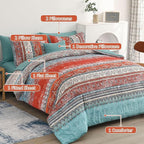 Cottolester Boho Queen Comforter Set 8 Pieces, Terracotta Comforter Bohemian Striped Bed in A Bag,Soft Microfiber Bedding Set for All Seasons