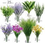 25Pcs Outdoor Artificial Boxwood UV Resistant Fake Stems Plants, Faux Plastic Greenery for Indoor Outside Hanging Plants Garden Porch Window Box Home Wedding Farmhouse Décor