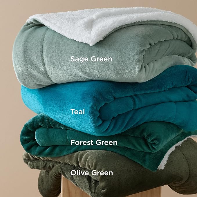 Bedsure GentleSoft Sherpa Fleece Throw Blanket for Couch - Thick and Warm, Soft Fuzzy Plush Throw Blanket for Winter, Sage Green, 50x60 Inches