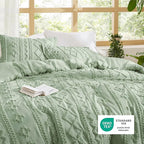 Bedsure Tufted Boho Comforter Set California King - Sage Green Boho Bed Set, GentleSoft™ 3 Pieces Farmhouse Shabby Chic Embroidery Bedding, Gifts for Woman, Soft Jacquard Comforter for All Seasons