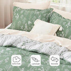 Bedsure Twin/Twin XL Comforter Set - Green Bed Set, 2 Pieces Cute Floral Bedding, 1 Soft Reversible Botanical Flowers Comforter and 1 Pillow Sham