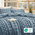 Bedsure Tufted Boho Comforter Set Twin Size - Grayish Blue Boho Bed Set, GentleSoft™ 2 Pieces Farmhouse Shabby Chic Embroidery Bedding, Gifts for Woman, Soft Jacquard Twin Comforter for All Seasons