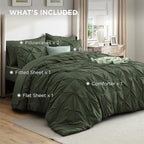 Bedsure Oversized King Comforter Set Olive Green - Bed in a Bag Bedding Set 7 Pieces, GentleSoft™ Pintuck Bed Set Gift for Family, Pinch Pleat Olive Green Comforter with Sheets, Pillowcases & Shams