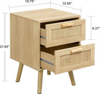 Finnhomy Nightstand, End Table, Side Table with 2 Hand Made Rattan Decorated Drawers, Wood Accent Table with Storage for Bedroom, Natural (Patented)