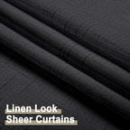 Aiyufeng Sheer Black Kitchen Curtains 24 inch Length 2 PCS, Semi Sheer Linen Curtains for Bedroom, Faux Linen Textured Burlap Short Tier Farmhouse Cafe Curtains for Small Windows, 30Wx24L inch