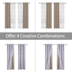 BONZER Mix and Match Curtains - 2 Pieces Branch Print Sheer Curtains and 2 Pieces Blackout Curtains for Bedroom Living Room Grommet Window Drapes, 37x63 Inch/Panel, Taupe, Set of 4 Panels