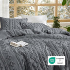 Bedsure Tufted Boho Comforter Set California King Size - Grey Boho Bed Set, GentleSoft™ 3 Pieces Farmhouse Shabby Chic Embroidery Bedding, Gifts for Woman, Soft Jacquard Comforter for All Seasons