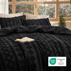 Bedsure Tufted Boho Comforter Set Oversized King - Black Boho Bed Set, GentleSoft™ 3 Pieces Farmhouse Shabby Chic Embroidery Bedding, Gifts for Woman, Soft Jacquard Comforter for All Seasons