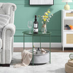 VECELO Round Side/End Table with Fabric Storage Basket，Metal Anti-Rust and Waterproof Small Bedside Nightstand with Removable Tray Top for Living Room，Balcony & Laundry，Dark Green /1pcs with Basket