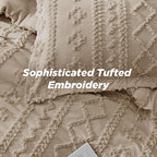 Bedsure Tufted Boho Comforter Set Oversized King - Khaki Boho Bed Set, GentleSoft™ 3 Pieces Farmhouse Shabby Chic Embroidery Bedding, Gifts for Woman, Soft Jacquard Comforter for All Seasons