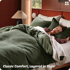 Bedsure Cotton Duvet Cover Set - 100% Cotton Waffle Weave Olive Green Duvet Cover California King Size, GentleSoft™ and Breathable Cal King Bedding Set for All Season, 3 Pieces, 104"x98"