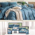 MooMee Bedding Duvet Cover Set 100% Washed Cotton Linen Like Textured Breathable Durable Soft Comfy (Heathered Peacock Blue, Super Queen 90"x98")