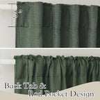 RYB HOME Linen Blended Curtains - Back Tab Vintage Thick Linen Burlap Light Filtering Decorative Sheer for Bedroom Living Room Home Office, W 52" x L 102", 2 Pcs, Hunter Green
