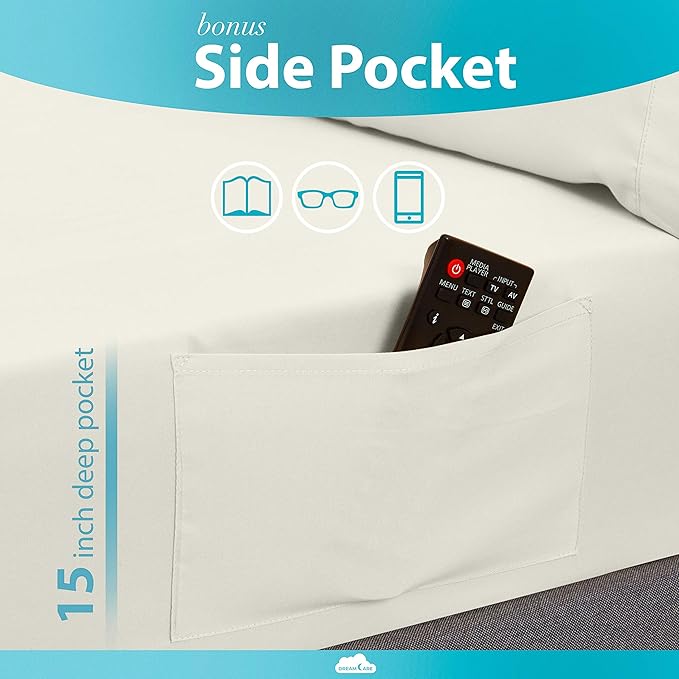 DREAMCARE Sheets Full Size Bed - Cooling Bed Sheets - 6pcs Set - Full Sheet Set - Full Size Sheets - Full Size Sheet Sets Soft & Long Lasting 100% Fine Brushed Polyester with Side Pocket - Ivory