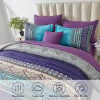 Cottolester Boho Comforter Set King Size 8 Piece Bed in a Bag Bohemian Striped Bedding Quilt Set Aqua Paisley Floral Comforter and Sheet Set,Soft Microfiber Complete Bedding Sets for All Season