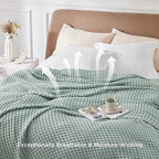 Bedsure Cooling Cotton Waffle Queen Size Blanket - Lightweight Breathable Summer Blanket of Rayon Derived from Bamboo for Hot Sleepers, Luxury Throws for Bed, Couch and Sofa, Mint Green, 90x90 Inches