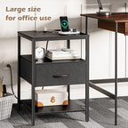 SUPERJARE Night Stand with Charger Station, 27.7 Inch Tall Nightstand with Adjustable Fabric Drawer, Bed Side Table, Fabric Drawer Dresser for Bedroom, Living Room, Black