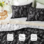 Bedsure Twin/Twin XL Comforter Set - Black Bed Set, 2 Pieces Cute Floral Bedding, 1 Soft Reversible Botanical Flowers Comforter and 1 Pillow Sham