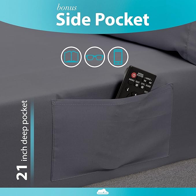 DREAMCARE King Size Sheets Set – 6 pcs Cooling Bed Sheets – up to 21” Deep Pocket King Sheet Set - 2500 Supreme Collection – Extra Soft 100% Brushed Microfiber Hotel Luxury with Side Pocket - Gray