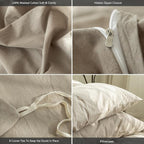 MooMee Bedding Duvet Cover Set 100% Washed Cotton Linen Like Textured Breathable Durable Soft Comfy (Solid Light Camel, Oversized Queen 98"x98")