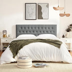 Tufted Upholstered Headboard Full Size, Solid Wood Head Board with Durable Metal Legs, Adjustable Height Full XL headboard from 37” to 51” Fabric Headboard in Modern Button Design, Grey