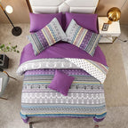Cottolester Boho Comforter Set Queen Size,8 Piece Bed in a Bag Bohemian Striped Bedding Quilt Set,Purple Paisley Floral Comforter and Sheet Set,Soft Microfiber Complete Bedding Sets for All Season