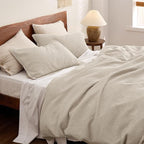 Bedsure Cotton Duvet Cover Set - 100% Cotton Waffle Weave Beige Duvet Cover Oversized Queen Size, GentleSoft™ and Breathable Bedding Set for All Season, 3 Pieces, 98"x98"