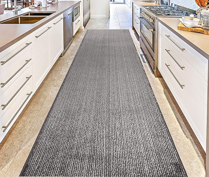 Custom Length Cut to Size Wide Width Carpet Runner Rug for Hallways, Skid Resistant Latex Rubber Backed, 31 inch Wide X Customized Length, Stripe Grey, 31 inch X 16 feet