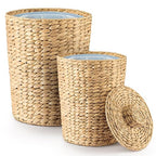 Set of 2 Wicker Trash Can with Lid - Water Hyacinth Wicker Waste Basket for Bathroom - Bathroom Garbage Can with a Lid - 2 Gallon & 4 Gallon Decorative Rattan Trash Can with Removable Liner