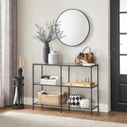 VASAGLE 39.4 Inch Console Table with 3 Shelves, Sofa Tables, Modern Entryway Table, Metal Frame, Tempered Glass Shelf, Entryway Living Room Bedroom, Classic Black and Transparent ULGT027B01