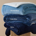 Bedsure GentleSoft Sherpa Fleece Blankets King Size for Bed - Thick and Warm, Soft Fuzzy Plush King Blanket for Winter, Washed Blue, 108x90 Inches